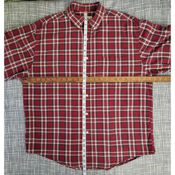 Eddie Bauer Mid-Weight Button Up Shirt Red Plaid 100% Cotton Men's L - Picture 4 of 12